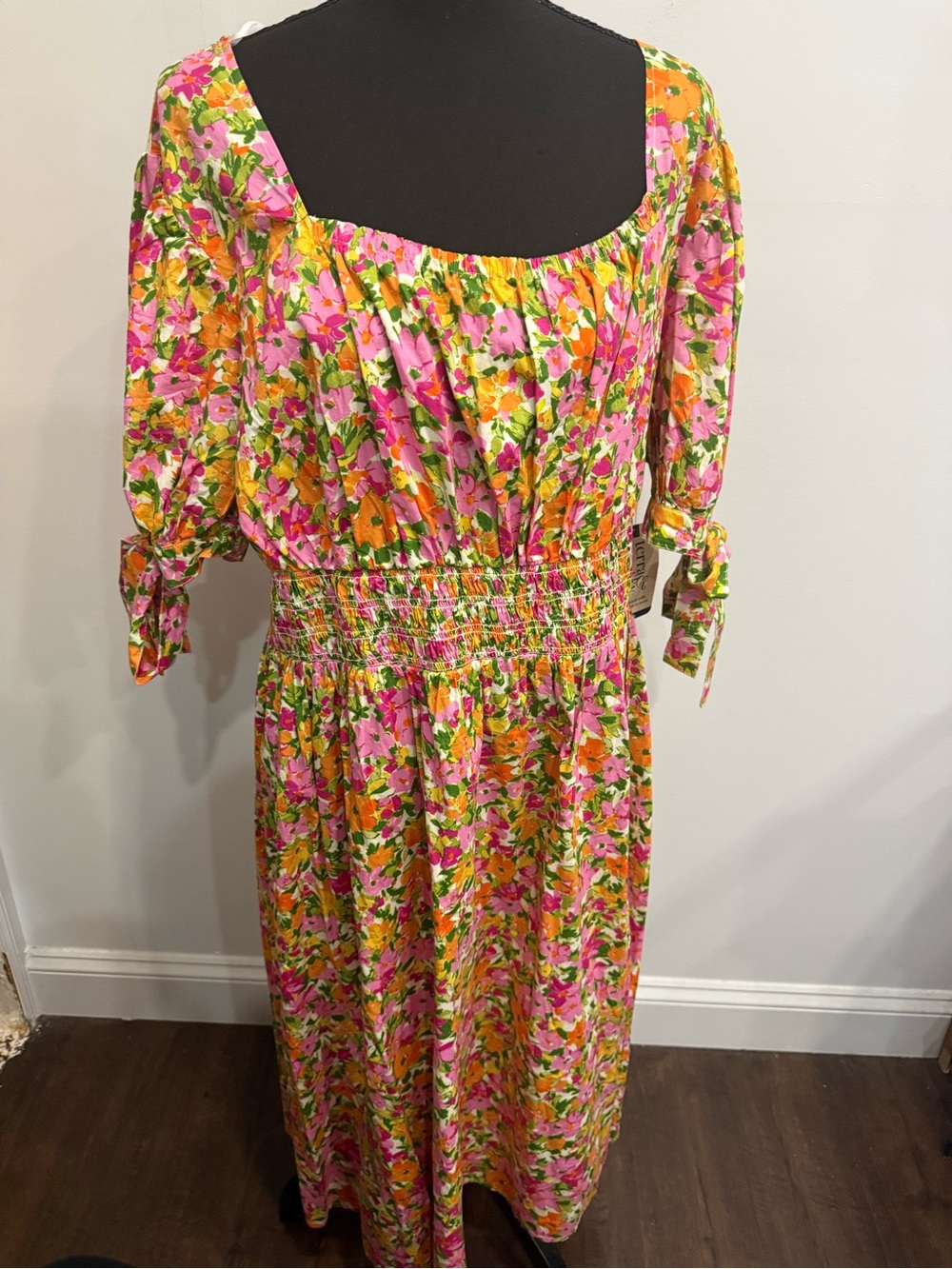 Terra & Sky Pink and Orange Floral Square-Neck Midi Dress